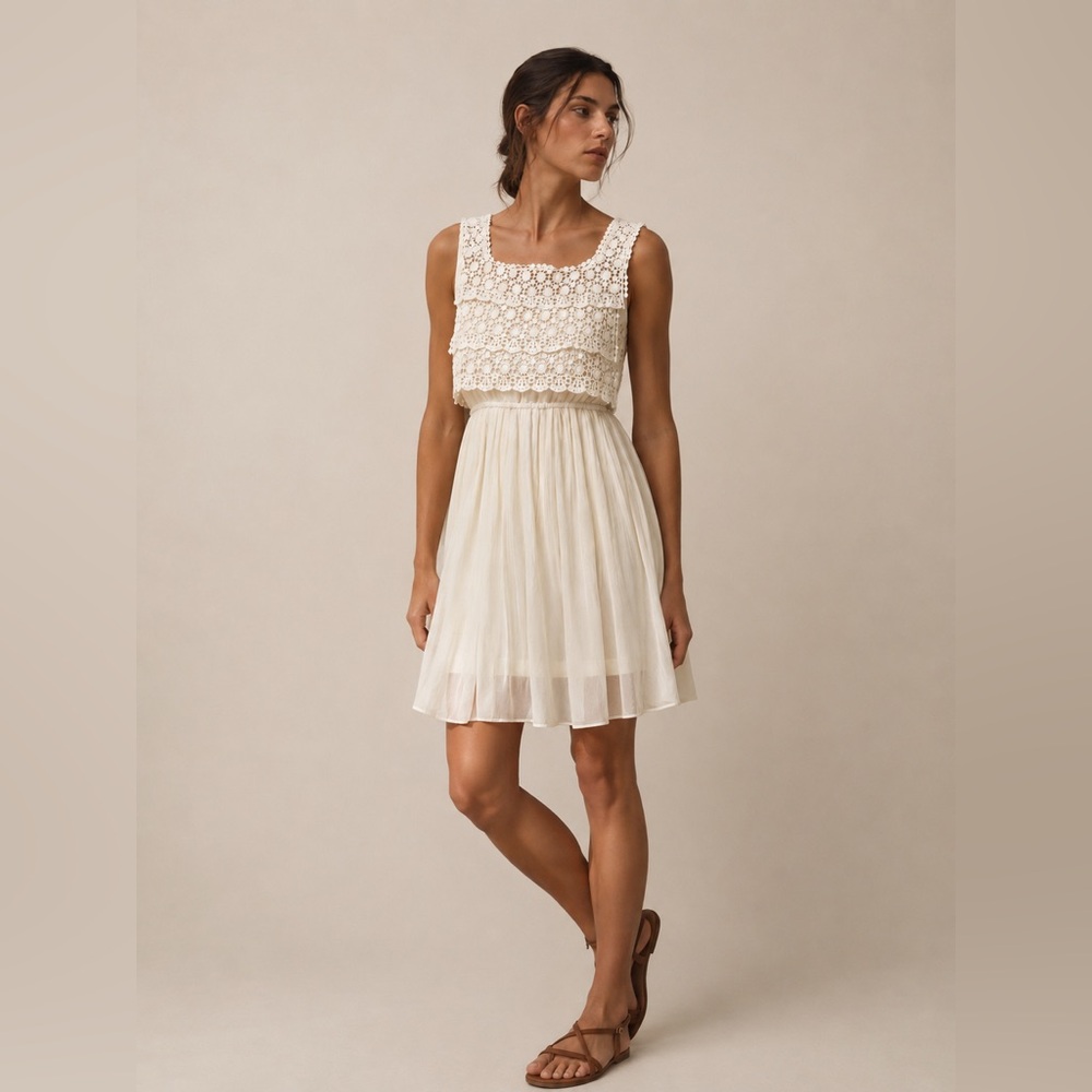 L'ATISTE by Amy - Ivory crochet Pleated Dress | Romantic Cottagecore Fairy Mini